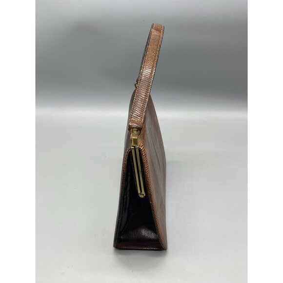 roos atkins Vintage Brown Faux Crocodile Leather Handbag Gold-Tone Metal READ - Picture 4 of 11